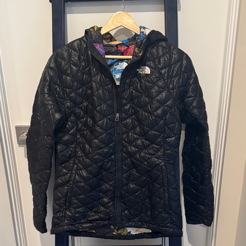 The North Face Black Hooded Jacket with Colorful Lining